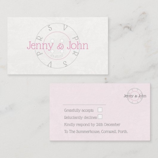 RSVP kant en roze naaigkaart Informatiekaartje (Voorkant / Achterkant)