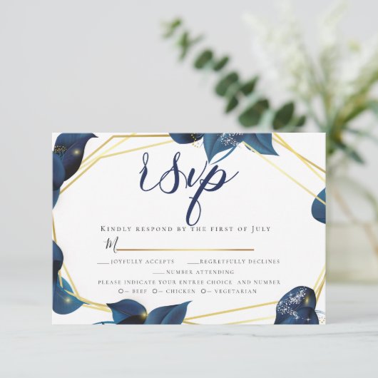 RSVP | Keuze uit maaltijd Modern Deep Indigo Blue Kaart (Staand voorkant)