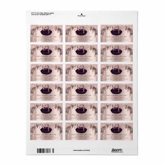 RSVP Kiss Roos Lippen Paarse Roos Glitter Make-up Etiket (Full Sheet)