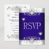 RSVP Koningsblauw Huwelijk Witte Diamanten Harten  (Voorkant / Achterkant)