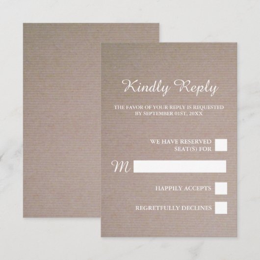 RSVP - kraft Wedding Rustic Kaartje (Voorkant / Achterkant)