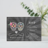 RSVP Krijt Bruiloft Rustic Suiker Schedel Bloemkaa Kaart (Staand voorkant)