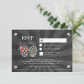 RSVP Krijt Bruiloft Rustieke Sugar Skull Roos Kaar (Staand voorkant)