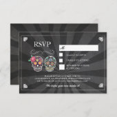 RSVP Krijt Bruiloft Rustieke Sugar Skull Roos Kaar (Voorkant / Achterkant)