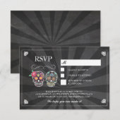 RSVP Krijt Bruiloft Rustieke Suiker Schedel Roos K Kaartje (Voorkant / Achterkant)