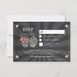RSVP Krijt Bruiloft Rustieke Suiker Schedel Roos K Kaartje