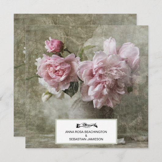 *~* RSVP  Kunst pioenroos Floral AR23 QR BRUILOFT Kaart (Voorkant / Achterkant)