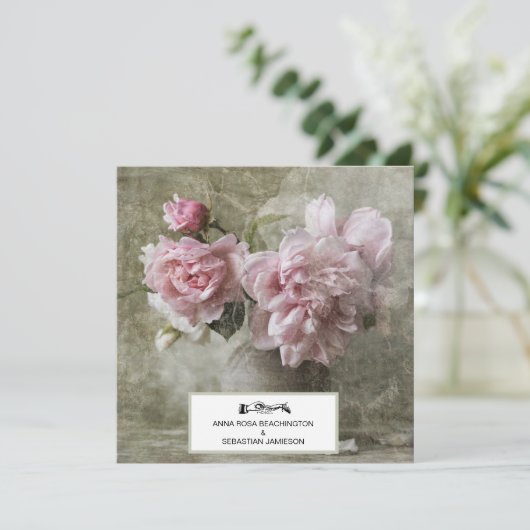 *~* RSVP  Kunst pioenroos Floral AR23 QR BRUILOFT Kaart (Staand voorkant)