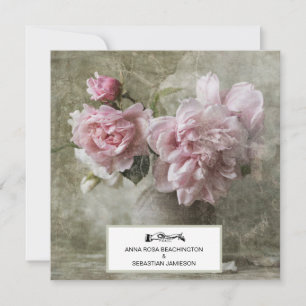 *~* RSVP  Kunst pioenroos Floral AR23 QR BRUILOFT Kaart