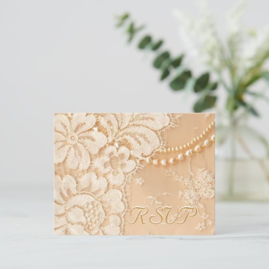 RSVP Lace en Pearls Uitnodiging Briefkaart (Staand voorkant)