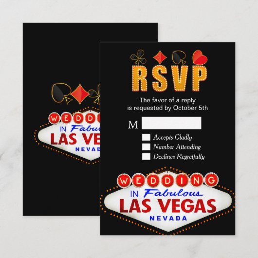 RSVP Las Vegas Sign Weddenschap Neon Light Reply C Kaartje (Voorkant / Achterkant)