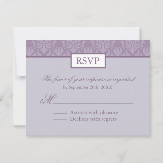 RSVP - Lavender Damask Reply Cards Kaartje (Voorkant)