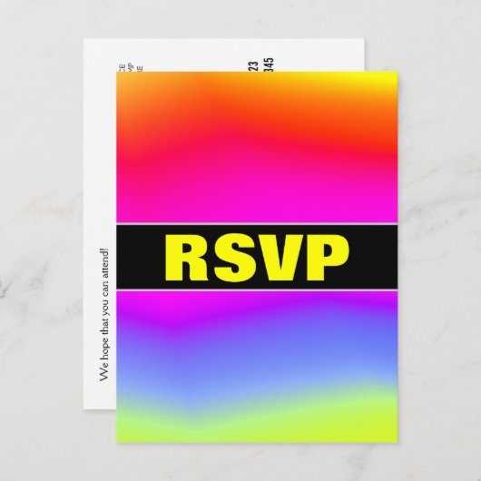 "RSVP" + leuk veelkleurig regenboogachtig patroon Uitnodiging Briefkaart (Voorkant / Achterkant)