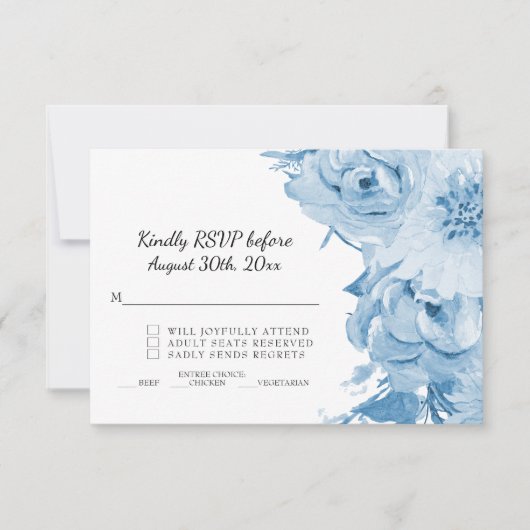 RSVP Lichtblauw en Witte Waterverf Bloem Bruiloft Kaart (Voorkant)
