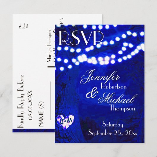 RSVP - Lichten op blauwe bomen Uitnodiging Briefkaart (Voorkant / Achterkant)