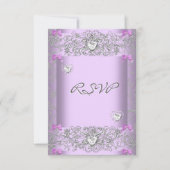 RSVP Lila Damast Bruiloft Witte Diamanten Harten (Voorkant)