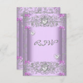 RSVP Lila Damast Trouw Witte Diamant Hartjes (Voorkant / Achterkant)
