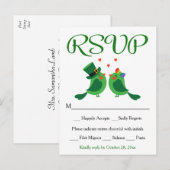 RSVP Lovebird Green & White Wedding Party Kaart (Voorkant / Achterkant)
