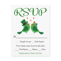 RSVP Lovebird Green & White Wedding Party Kaart