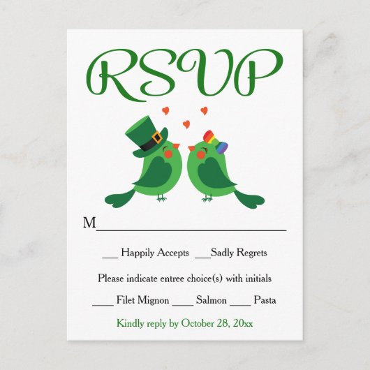 RSVP Lovebird Green & White Wedding Party Kaart (Voorkant)