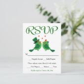 RSVP Lovebird Green & White Wedding Party Kaart (Staand voorkant)