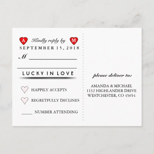 RSVP Lucky In Love Koning Koningin Bruiloft Briefk Uitnodiging Briefkaart (Achterkant)