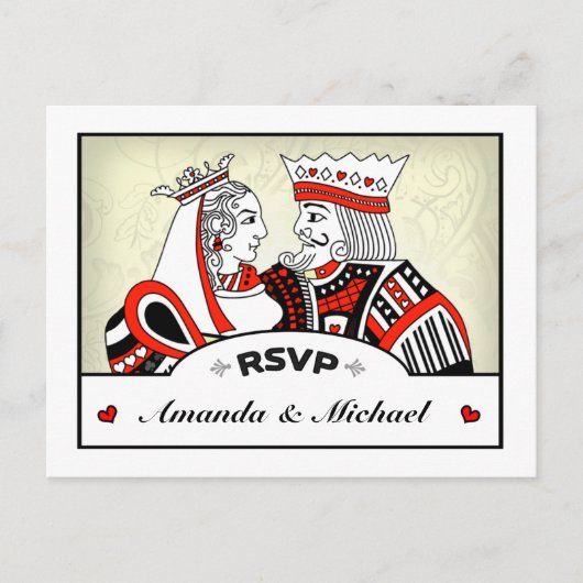 RSVP Lucky In Love Koning Koningin Bruiloft Briefk Uitnodiging Briefkaart (Voorkant)
