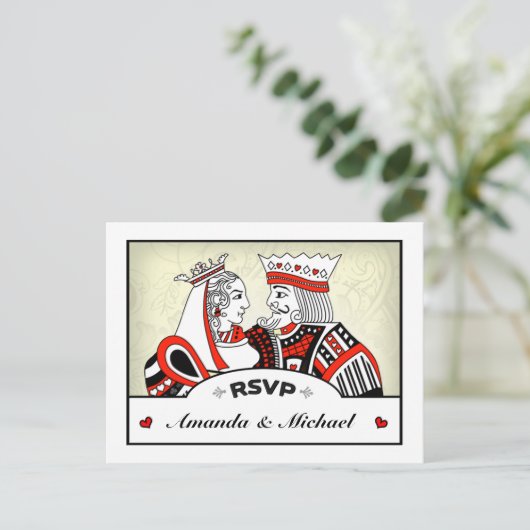 RSVP Lucky In Love Koning Koningin Bruiloft Briefk Uitnodiging Briefkaart (Staand voorkant)