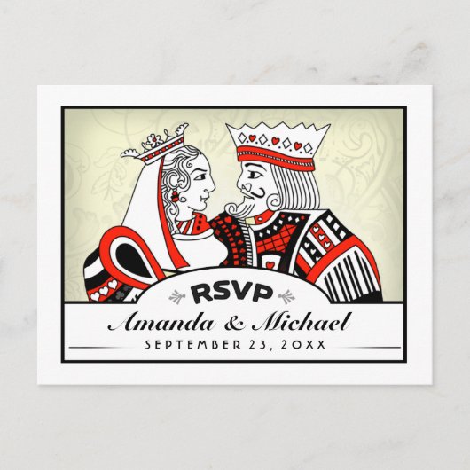RSVP Lucky In Love Koning Koningin Bruiloft Briefk Uitnodiging Briefkaart (Voorkant)