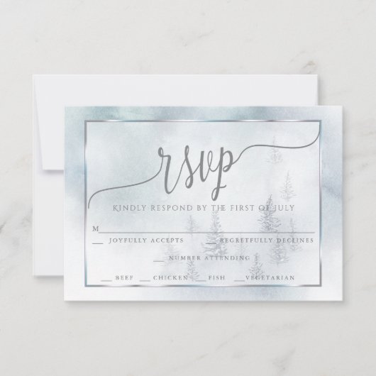 RSVP-maaltijdkeuze | Silver Blue Winter Wonderland RSVP Kaartje (Voorkant)