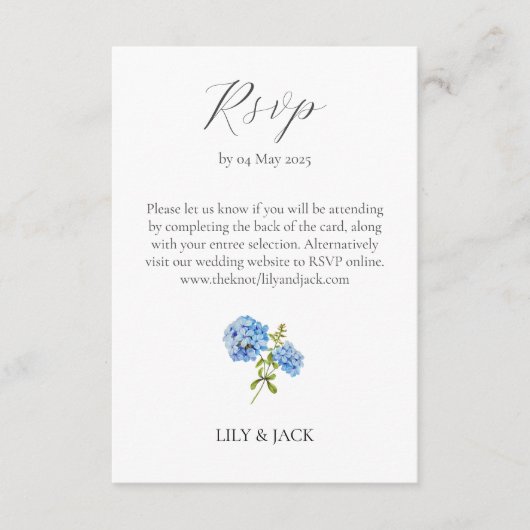 RSVP Maaltijdselectie Hydrangea 2 Gast Bruiloft RS Informatiekaartje (Voorkant)