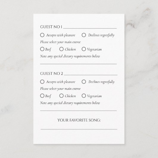 RSVP Maaltijdselectie Hydrangea 2 Gast Bruiloft RS Informatiekaartje (Achterkant)