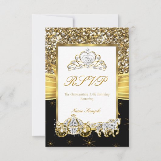 RSVP Magische Quinceanera Gouden Zwarte Paard Koet (Voorkant)