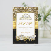 RSVP Magische Quinceanera Gouden Zwarte Paard Koet (Staand voorkant)