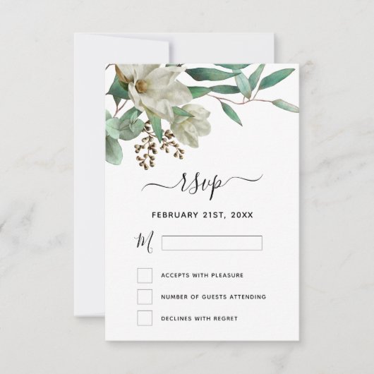 RSVP Magnolia Eucalyptus Waterverf Elegant Kaart (Voorkant)