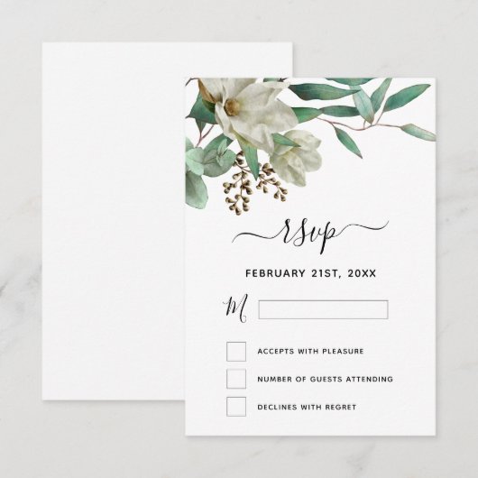 RSVP Magnolia Eucalyptus Waterverf Elegant Kaart (Voorkant / Achterkant)