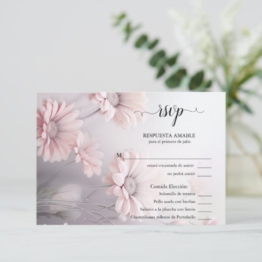 RSVP Margarita rosa elegante Kaartje (Staand voorkant)