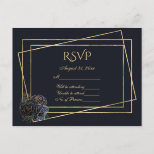 RSVP-marine en goud met Rozen van de zee en de gou Briefkaart