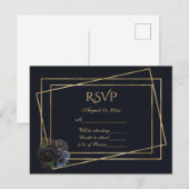 RSVP-marine en goud met Rozen van de zee en de gou Briefkaart (Voorkant / Achterkant)