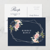 RSVP marinevertrouwend lijst met blauwe zilver Briefkaart (Voorkant / Achterkant)