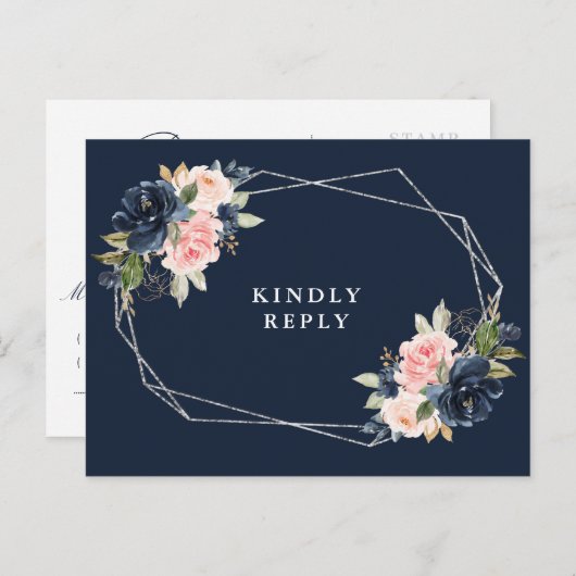 RSVP marinevertrouwend lijst met blauwe zilver Briefkaart (Voorkant / Achterkant)