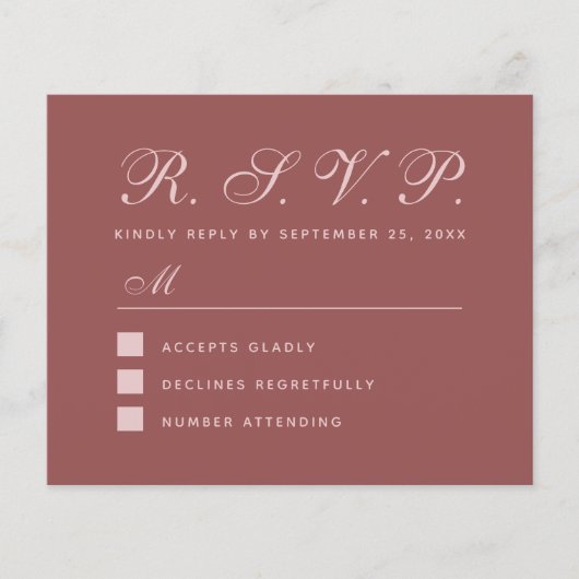 RSVP Marsala Simple Budget Wedding Response Kaart (Voorkant)