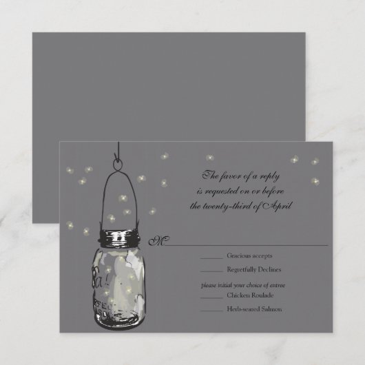 RSVP Mason Jar & Fireflies Weddenschap (Voorkant / Achterkant)