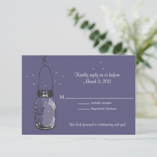 RSVP Mason Jar & Fireflies Weddenschap (Staand voorkant)