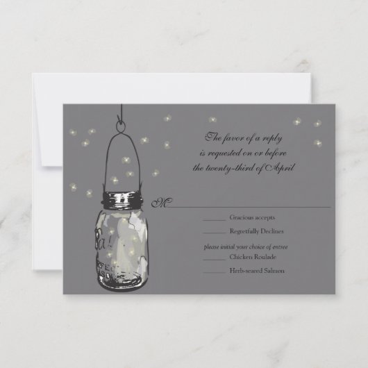 RSVP Mason Jar & Fireflies Weddenschap Kaartje (Voorkant)