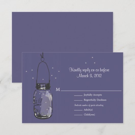 RSVP Mason Jar & Fireflies Wedding (Voorkant / Achterkant)