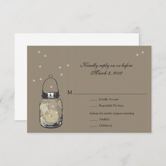 RSVP Mason Jar & Fireflies Wedding (Voorkant / Achterkant)