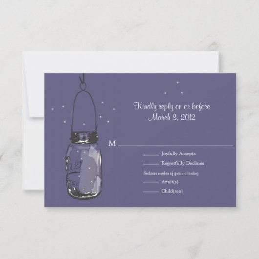 RSVP Mason Jar & Fireflies Wedding Kaartje (Voorkant)