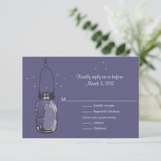RSVP Mason Jar & Fireflies Wedding Kaartje (Staand voorkant)