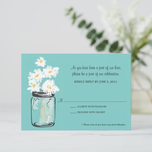 RSVP - Mason Jar gevuld met witte madeliefjes (Staand voorkant)